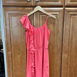 Collective Concepts Coral Pink One-Shoulder Ruffle Mini Dress